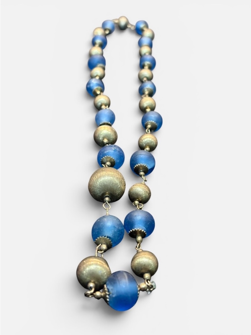 Vintage 1950/60s Long Blue Glass Bead Necklace
